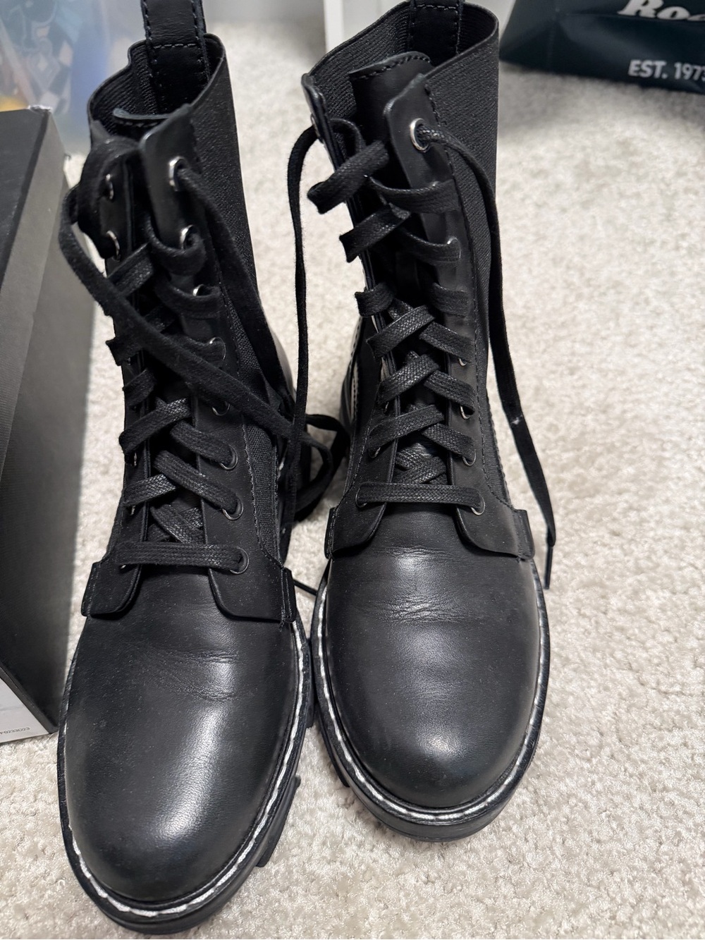 rag & bone Black Lace-Up Combat Boots
